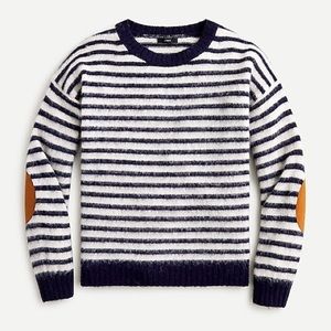 J.Crew Elbow-patch Crewneck in Striped Lambswool - nwot